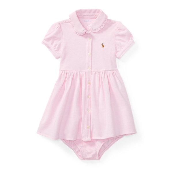 Carmel Pink Knit Oxford Dress & Bloomer Baby Girl 1