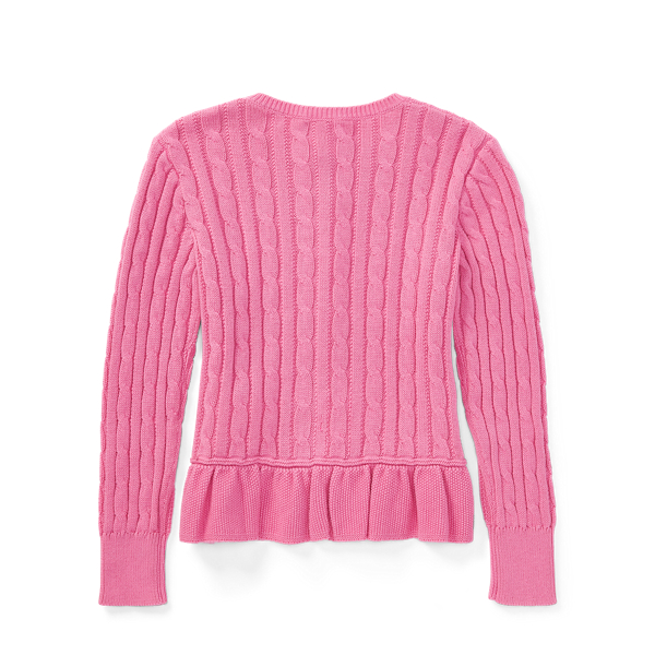 Hammond Pink Cable Cotton Peplum Cardigan Girls 7-16 2