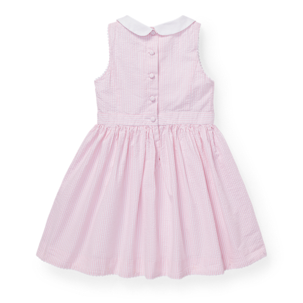 Light Pink/White Stripe Cotton Seersucker Dress Girls 2-6x 2
