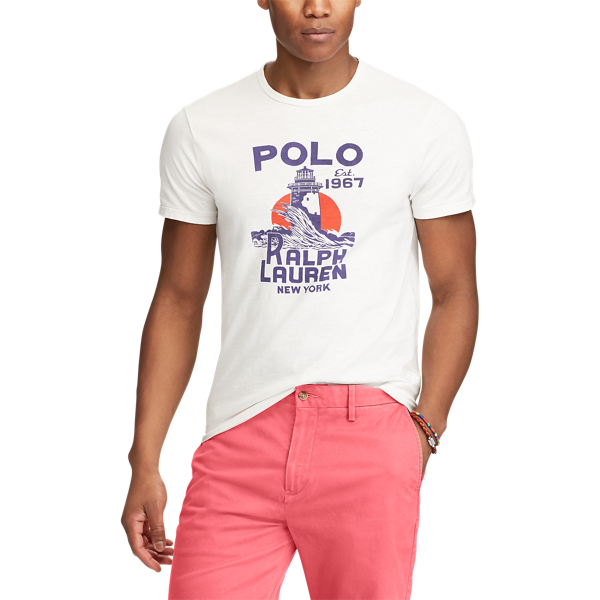 Custom Slim Fit Cotton T-Shirt Polo Ralph Lauren em Deckwash White 4