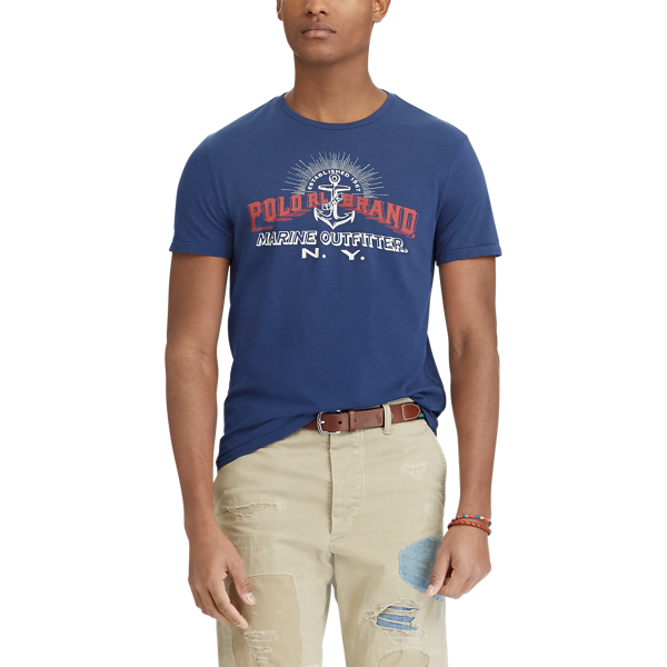 Custom Slim Fit Cotton T-Shirt Polo Ralph Lauren in Newport Navy 4