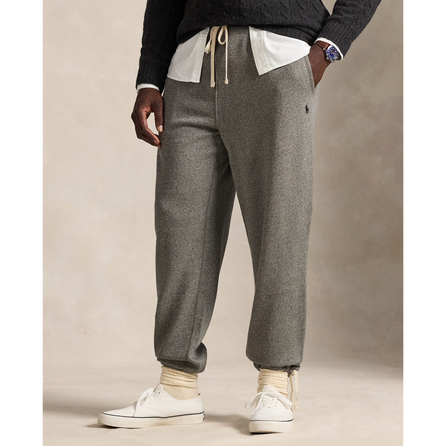 Мужские брюки Ralph Lauren Fleece Sweatpant, цвет: Пепельный серый меланжевый — фото 1