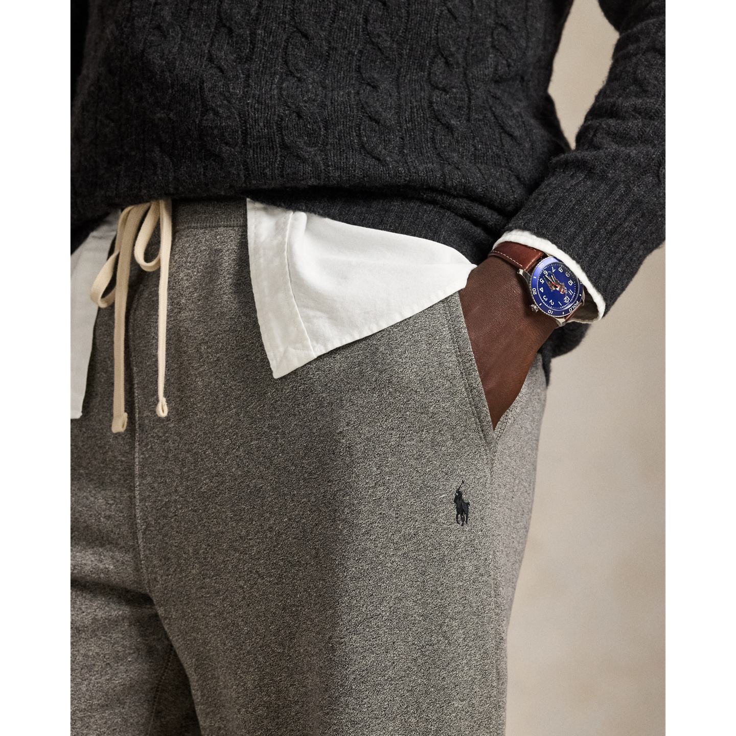 Мужские брюки Ralph Lauren Fleece Sweatpant, цвет: Пепельный серый меланжевый — фото 3