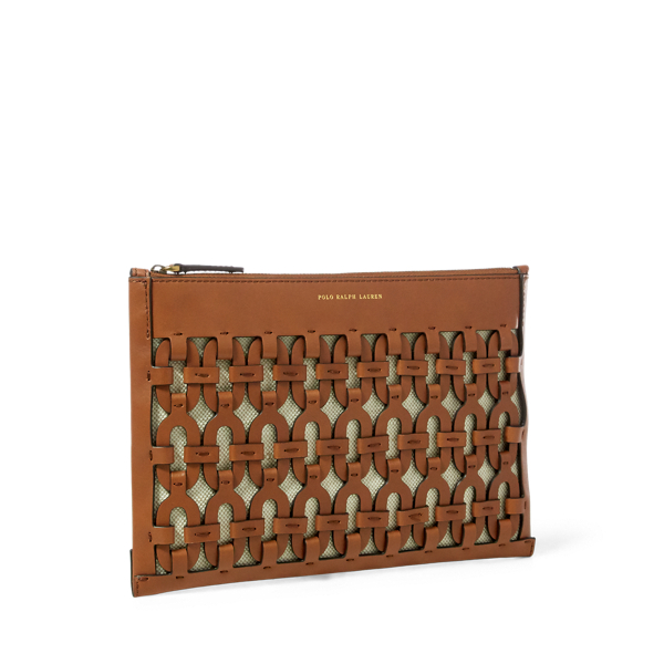 Pochette en cuir &agrave; motif cha&icirc;ne Polo Ralph Lauren en Brun 2