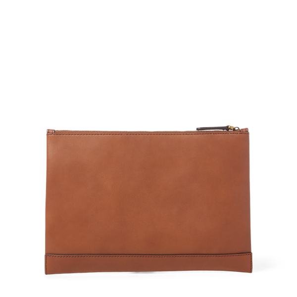 Pochette en cuir &agrave; motif cha&icirc;ne Polo Ralph Lauren en Brun 3