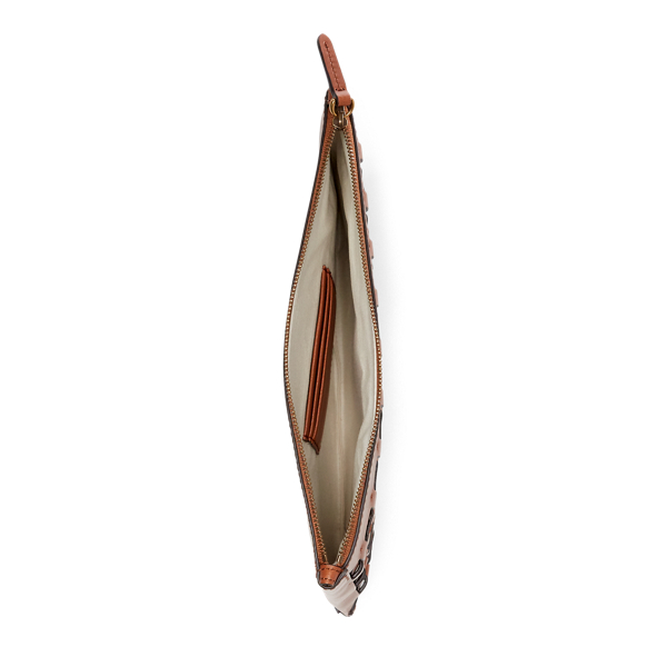 Pochette en cuir &agrave; motif cha&icirc;ne Polo Ralph Lauren en Brun 4