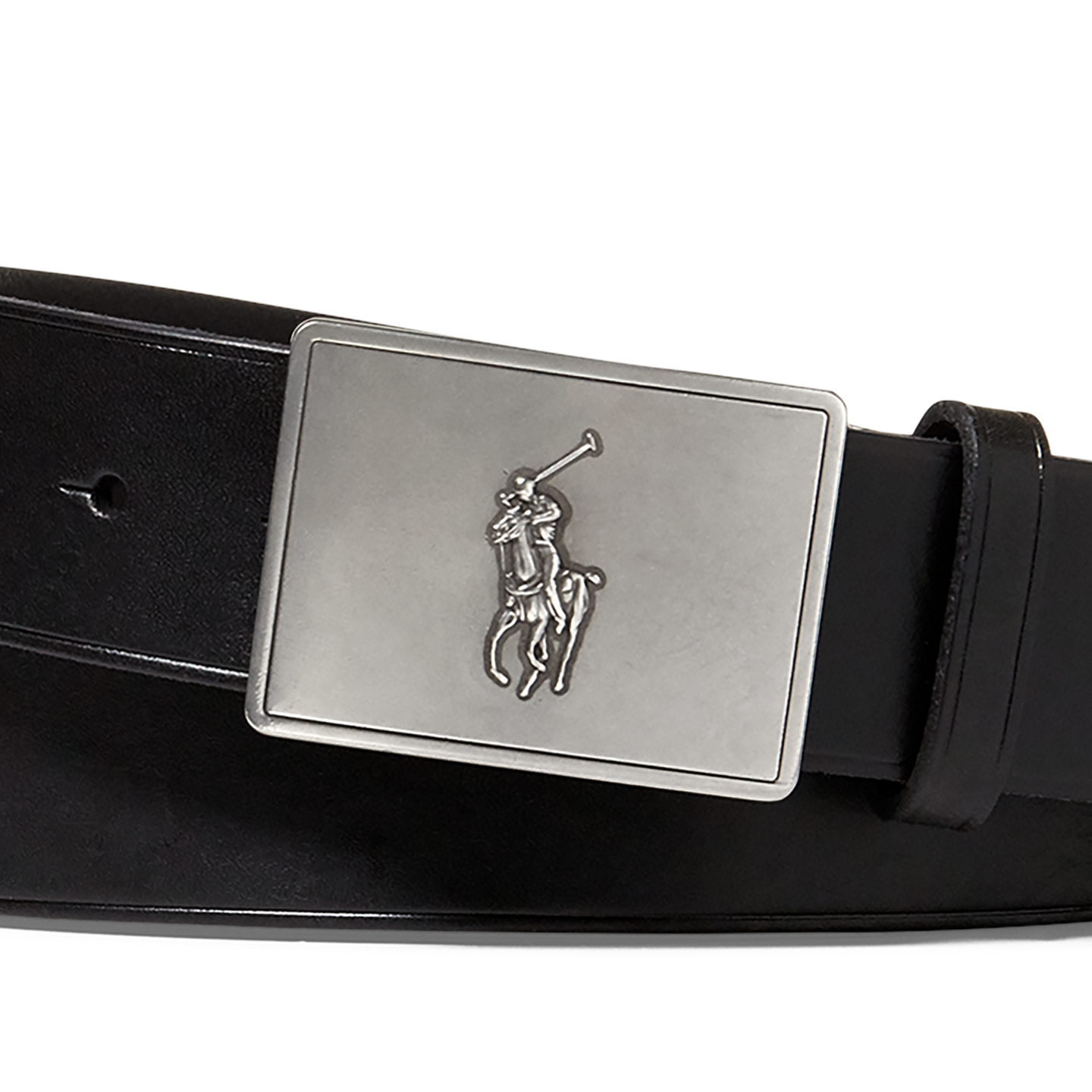 Мужской ремень Ralph Lauren Pony Plaque Leather Belt, цвет: Чёрный — фото 1