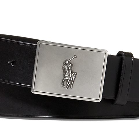 Мужской ремень Ralph Lauren Pony Plaque Leather, цвет: Чёрный