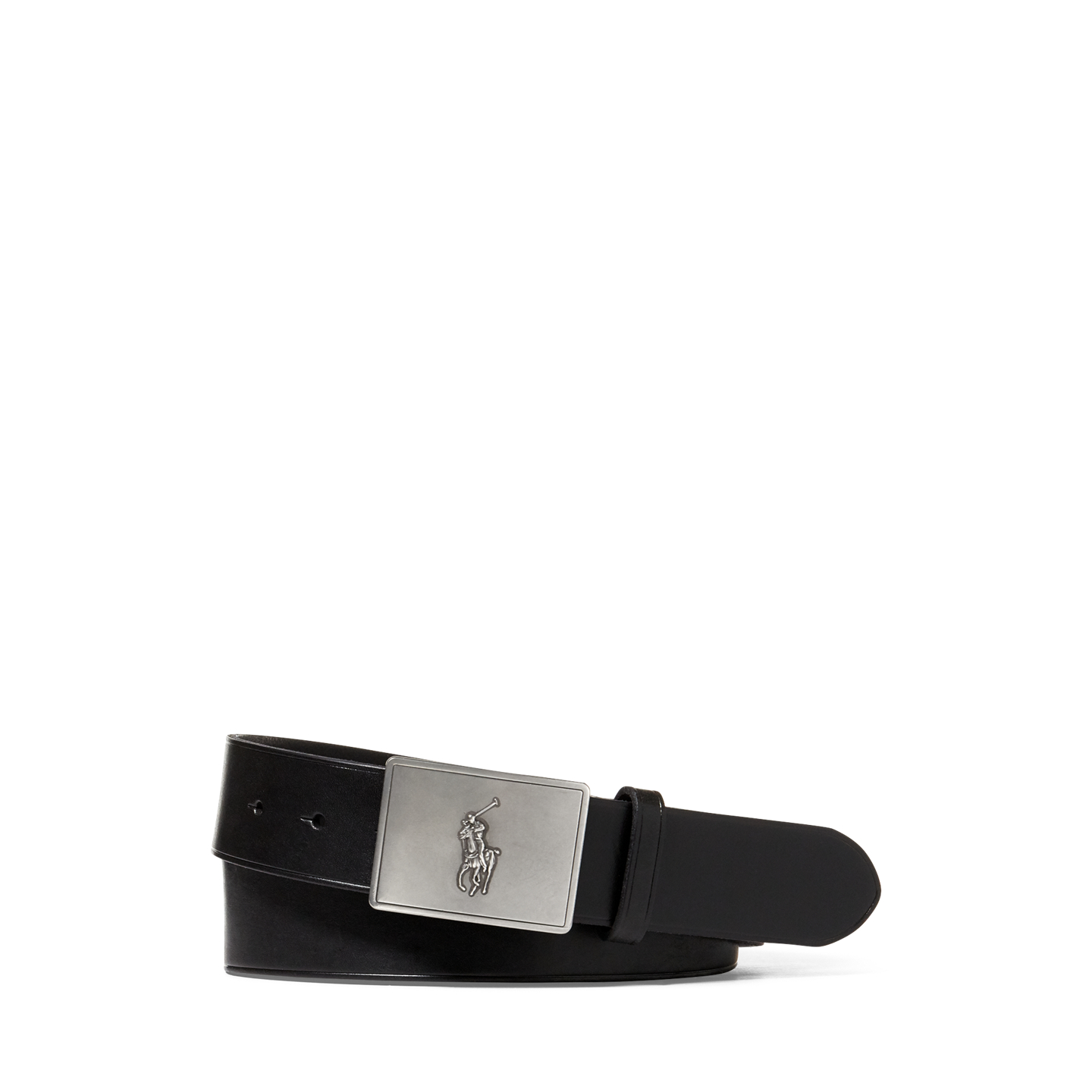 Мужской ремень Ralph Lauren Pony Plaque Leather Belt, цвет: Чёрный — фото 2