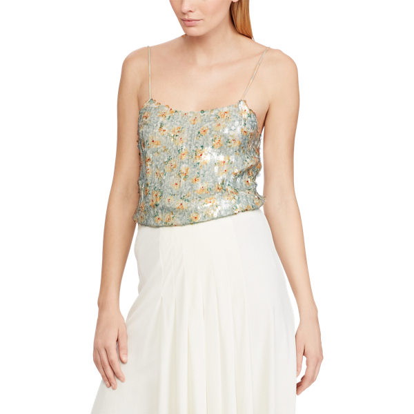 Cream Sequined Floral Silk Camisole Ralph Lauren Collection 3