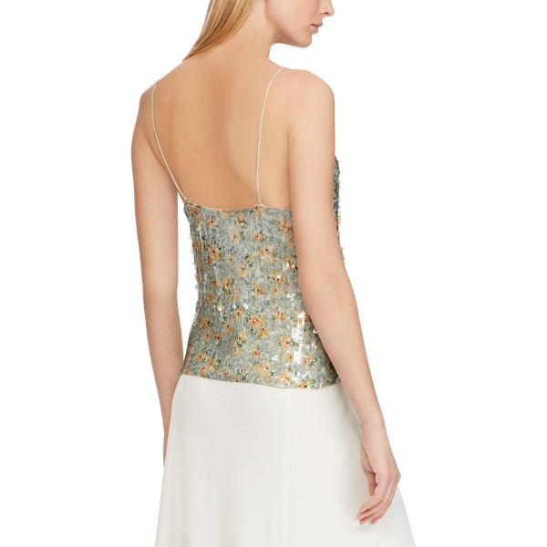 Cream Sequined Floral Silk Camisole Ralph Lauren Collection 4