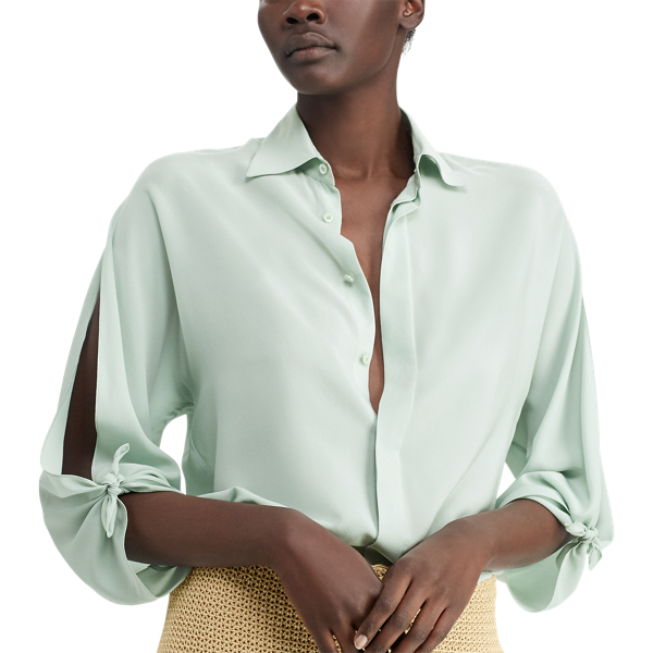 Artic Mint Karen Silk Crepe Blouse Ralph Lauren Collection 3