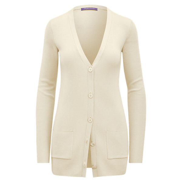 Vanilla Merino-Silk V-Neck Cardigan Ralph Lauren Collection 1