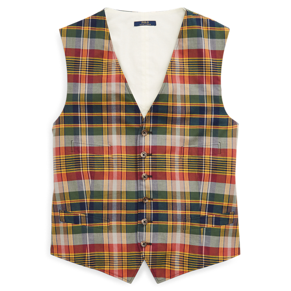 Vintage Polo Ralph Lauren Madras Plaid Cotton Vest offers Waistcoat Sz Med