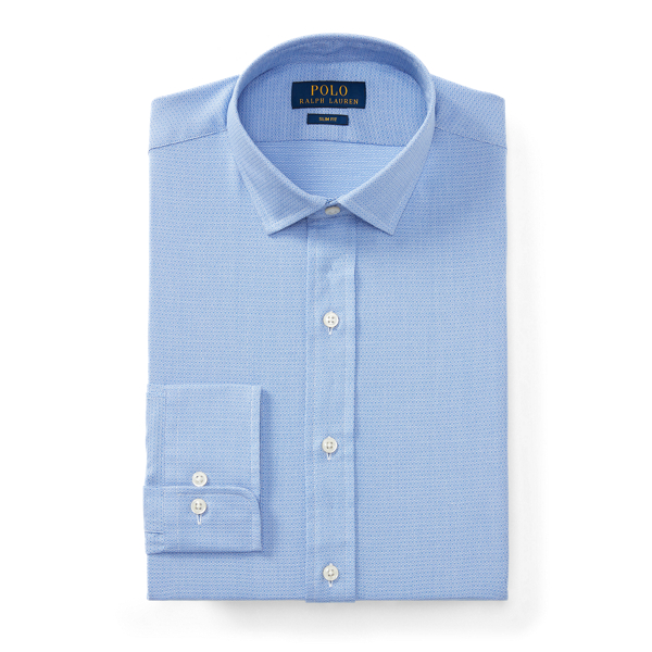 Azure/White Slim Fit Patterned Dobby Shirt Polo Ralph Lauren 4