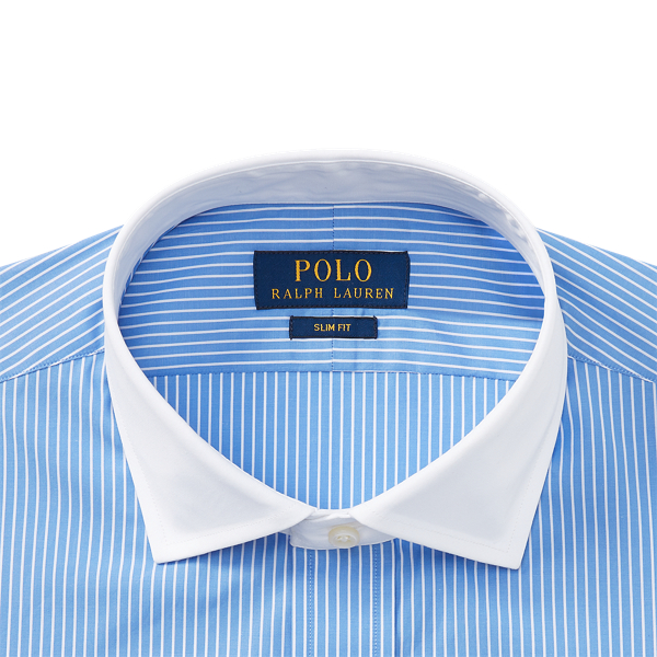 Nimes Blue/White Slim Fit Striped Poplin Shirt Polo Ralph Lauren 3
