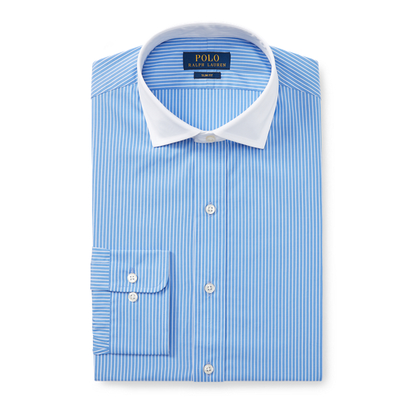 Nimes Blue/White Slim Fit Striped Poplin Shirt Polo Ralph Lauren 4