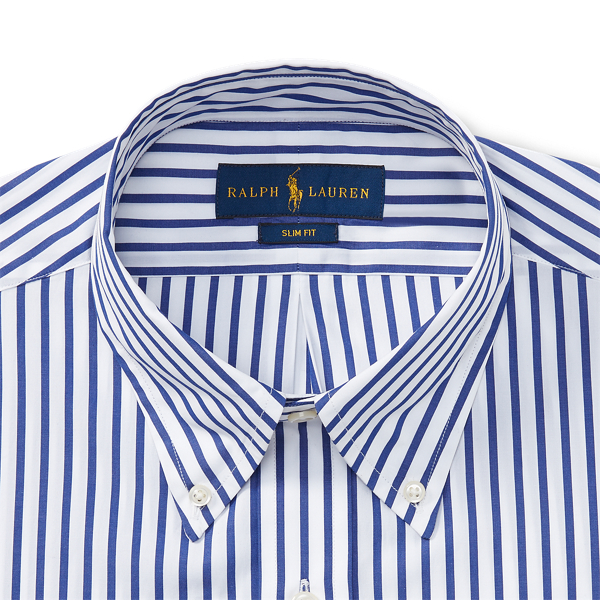 Navy/White Slim Fit Striped Poplin Shirt Polo Ralph Lauren 3