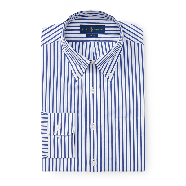 Navy/White Slim Fit Striped Poplin Shirt Polo Ralph Lauren 4