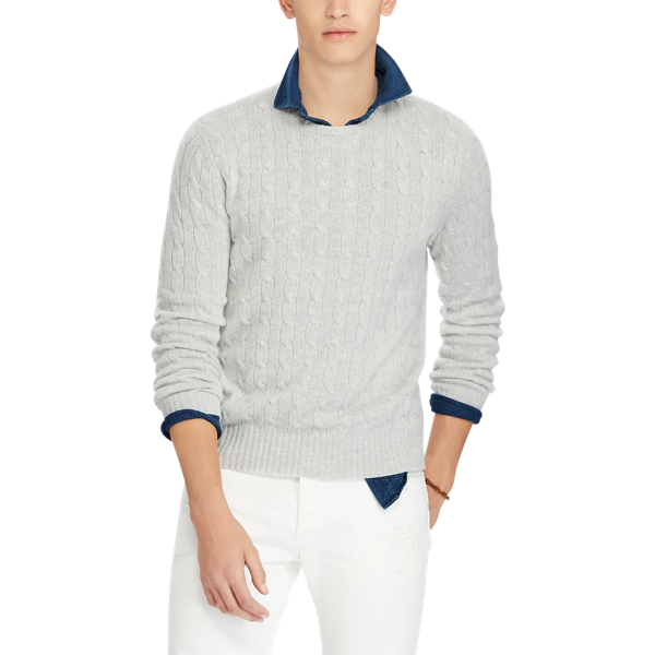 Kaschmirpullover mit Zopfmuster Polo Ralph Lauren in K&uuml;hles Grau meliert 3