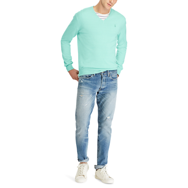 Bayside Green Heather Slim Fit Cotton V-Neck&nbsp;Jumper Polo Ralph Lauren 2