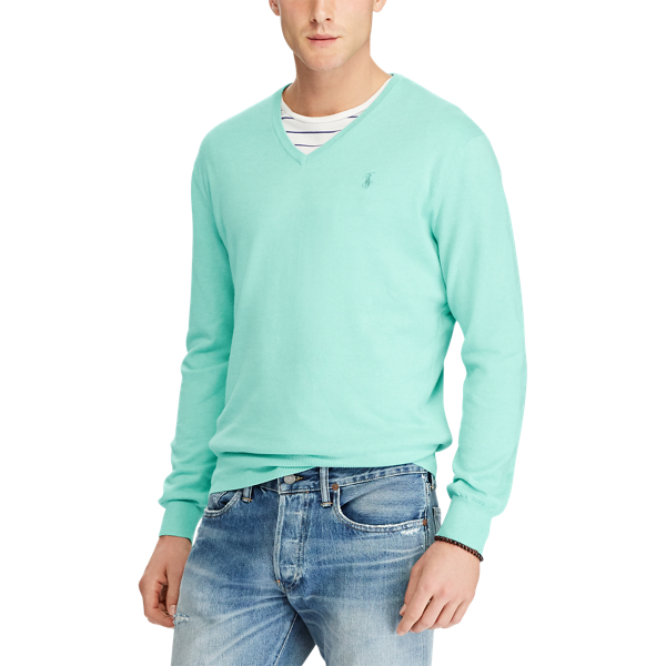 Bayside Green Heather Slim Fit Cotton V-Neck&nbsp;Jumper Polo Ralph Lauren 3