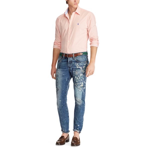 Peach/White Classic Fit Plaid Poplin Shirt Polo Ralph Lauren 2