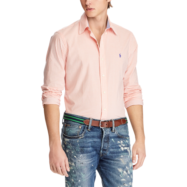 Peach/White Classic Fit Plaid Poplin Shirt Polo Ralph Lauren 3