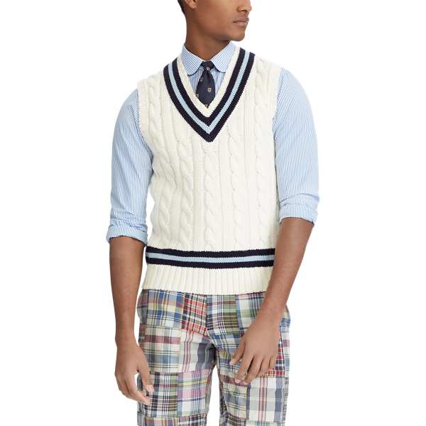 Cream And Blue Cotton Cricket Sweater Vest Polo Ralph Lauren 4