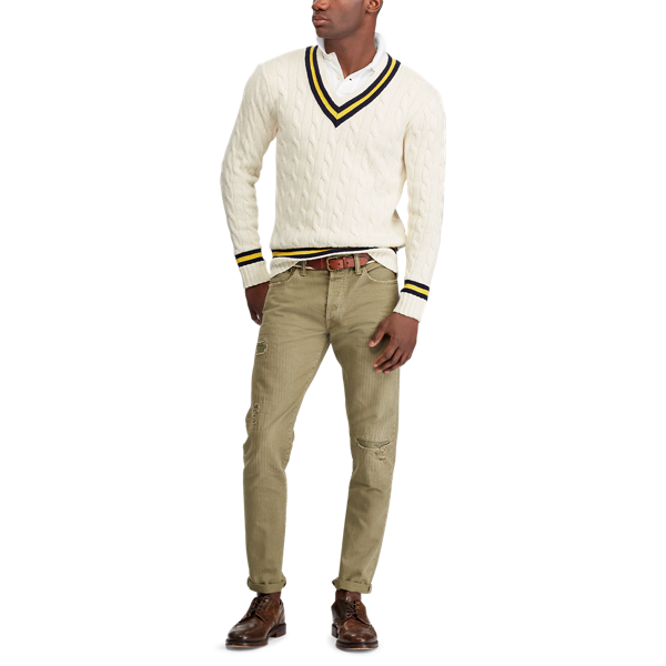 Cream W/ Navy And Yellow The Iconic Cricket Sweater Polo Ralph Lauren 3