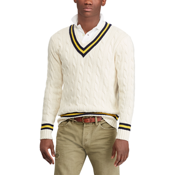 Cream W/ Navy And Yellow The Iconic Cricket Sweater Polo Ralph Lauren 4