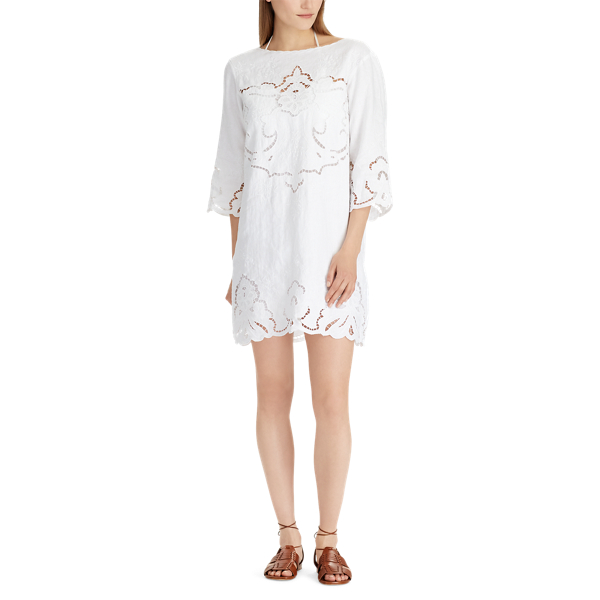 Etuikleid aus Leinen mit Spitze Polo Ralph Lauren in Wei&szlig; 4