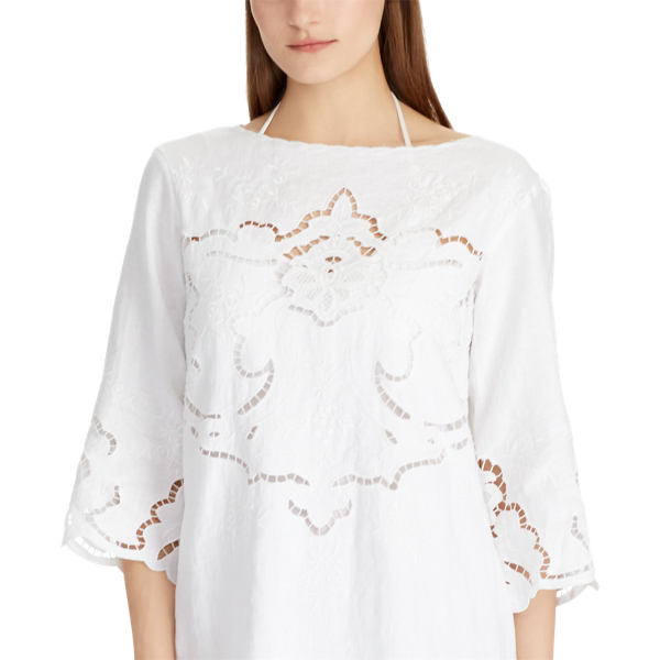 Etuikleid aus Leinen mit Spitze Polo Ralph Lauren in Wei&szlig; 7