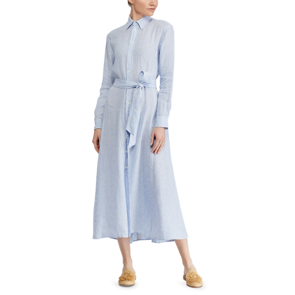 Lt Blue/White Classic Striped Linen Shirtdress Polo Ralph Lauren 3