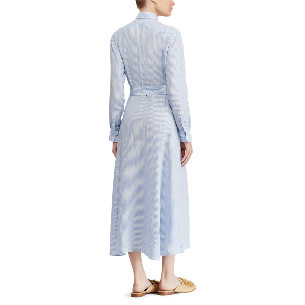 Lt Blue/White Classic Striped Linen Shirtdress Polo Ralph Lauren 4