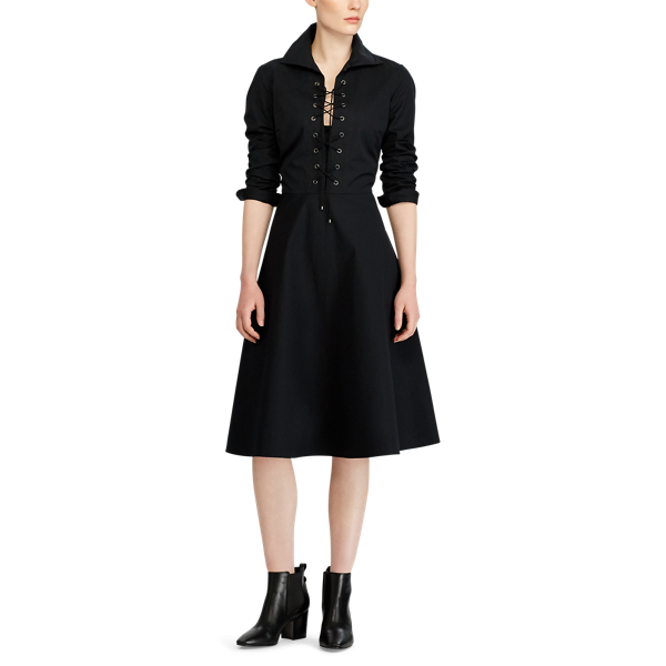 Black Lace-Up Cotton Shirtdress Polo Ralph Lauren 3