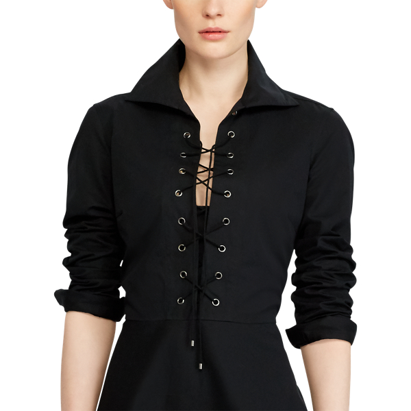 Black Lace-Up Cotton Shirtdress Polo Ralph Lauren 4