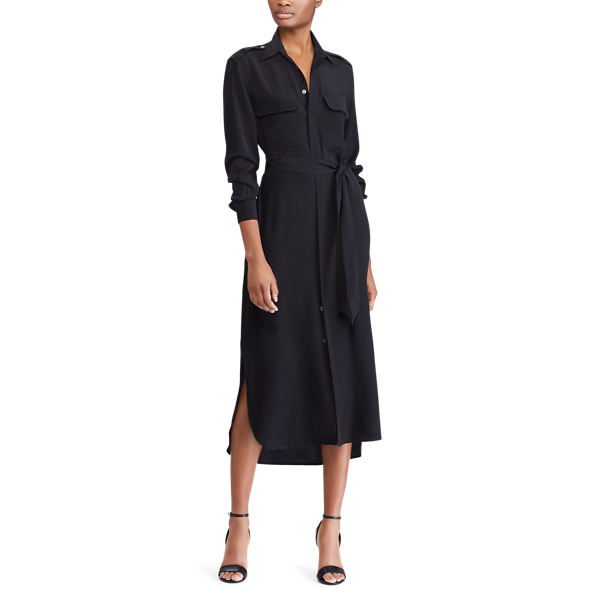 Black Belted Silk Crepe Shirtdress Polo Ralph Lauren 3