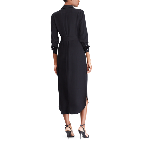 Black Belted Silk Crepe Shirtdress Polo Ralph Lauren 4