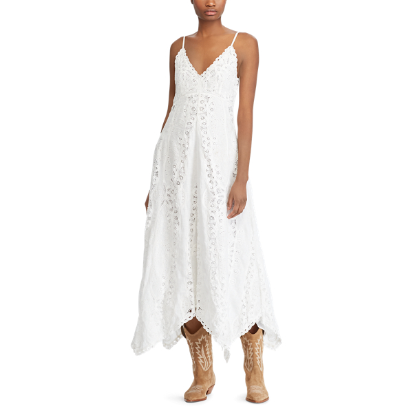 Linen Eyelet Maxidress Polo Ralph Lauren em White 4