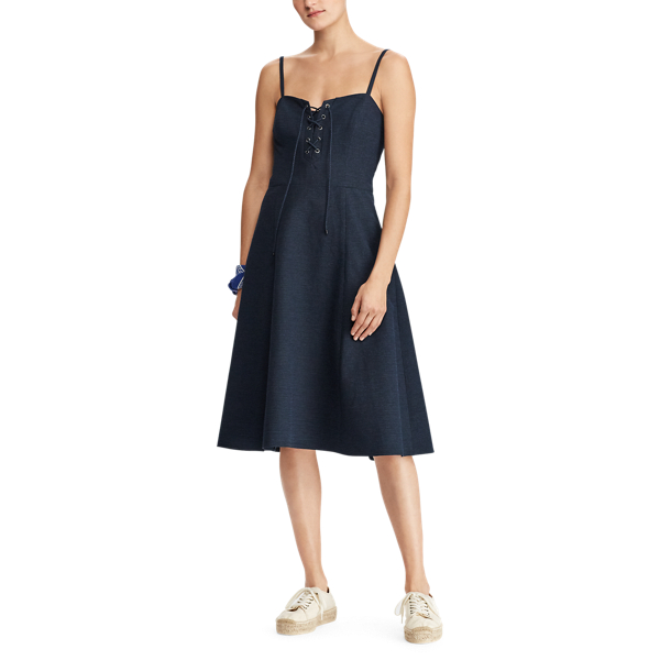 Indigo Lace-Up Seersucker Dress Polo Ralph Lauren 3