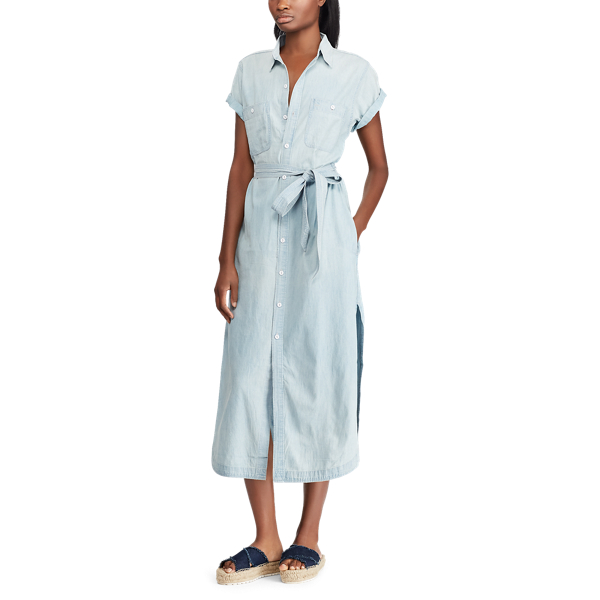 Light Indigo Cotton-Linen Shirtdress Polo Ralph Lauren 4