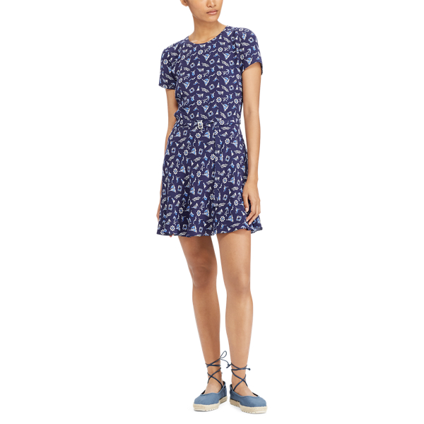 Print Crepe Open-Back Dress Polo Ralph Lauren in Ships Wheel Print 3