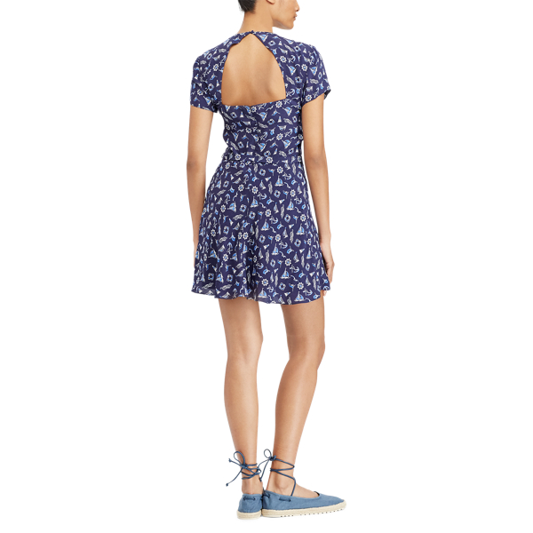 Print Crepe Open-Back Dress Polo Ralph Lauren in Ships Wheel Print 4