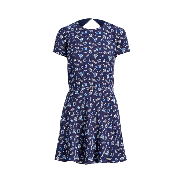Print Crepe Open-Back Dress Polo Ralph Lauren in Ships Wheel Print 2