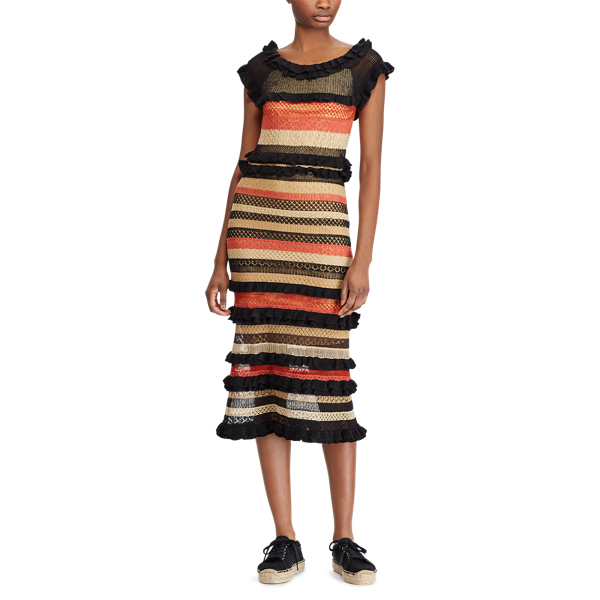 Robe maxi ray&eacute;e en lin m&eacute;lang&eacute; Polo Ralph Lauren en Sable multi 4