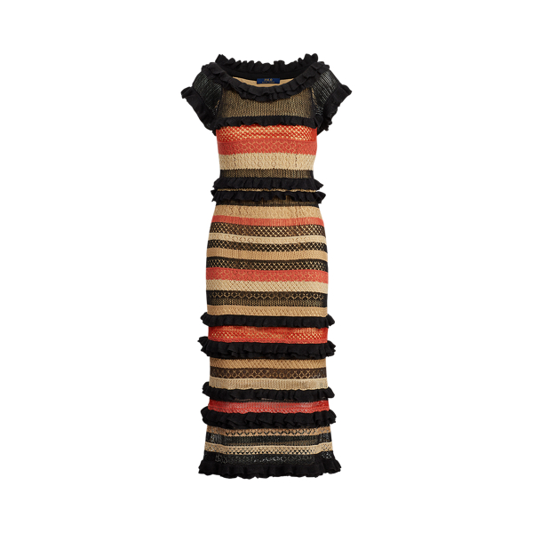 Robe maxi ray&eacute;e en lin m&eacute;lang&eacute; Polo Ralph Lauren en Sable multi 2