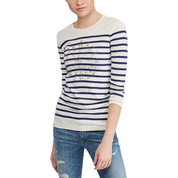 Geripptes T-Shirt aus Baumwolle Polo Ralph Lauren in Helles Navy/Nevis 4