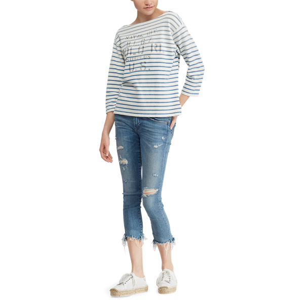 Striped Boatneck T-Shirt Polo Ralph Lauren em Medium Indigo/Nevis 4