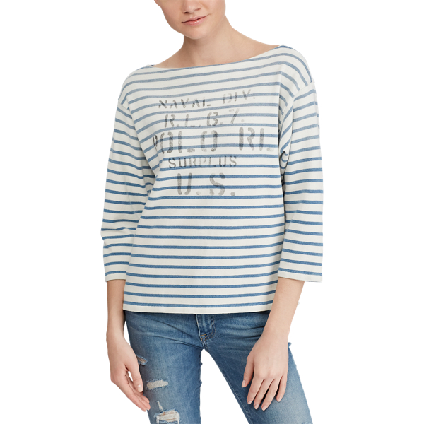 Striped Boatneck T-Shirt Polo Ralph Lauren em Medium Indigo/Nevis 5